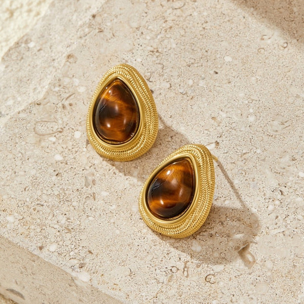 Brincos Pendentes Olho de Tigre Dourados