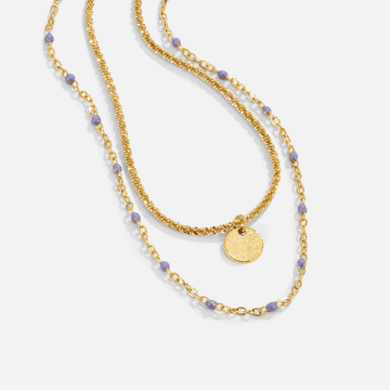 Colar Sobreposto Lia de Moeda e Contas Dourado