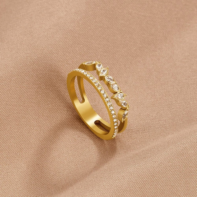 Anel Mia de Cristal Dourado