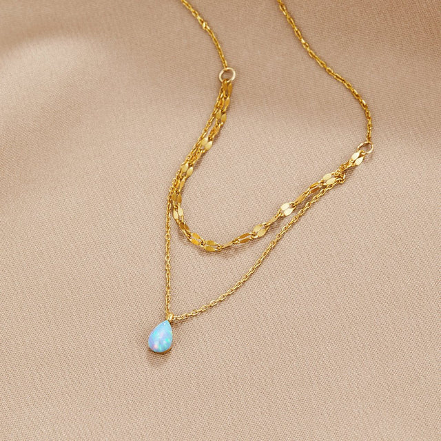 Colar Sobreposto com Gota de Opala Azul