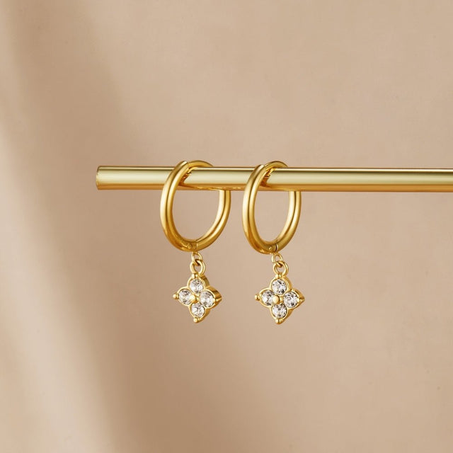 Brincos Pendentes Trevo de 4 Folhas com Cristal