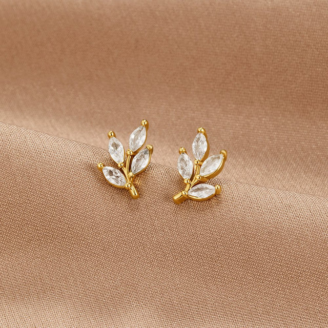 Brincos Cristal Folha Botão