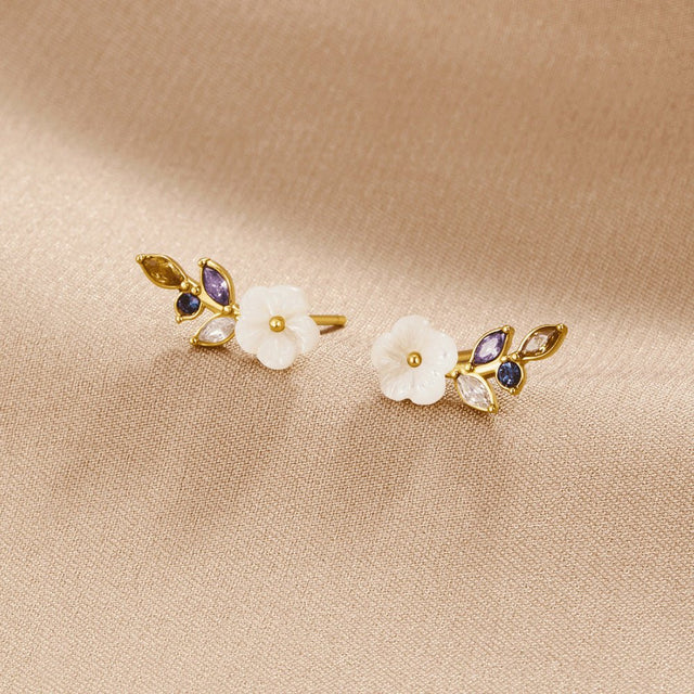 Brincos Cristal Branco Flor