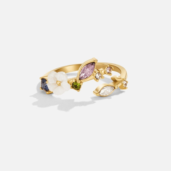Anel Flor de Cristal Branco Dourado