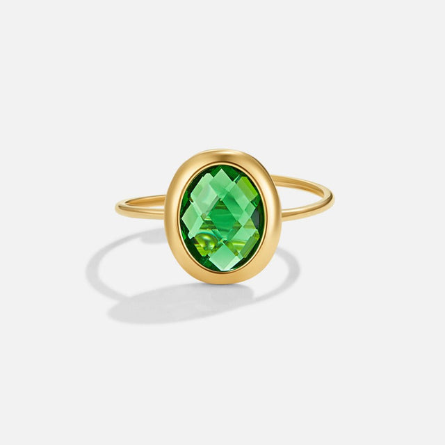 Anel de Cristal Verde Esmeralda Dourado