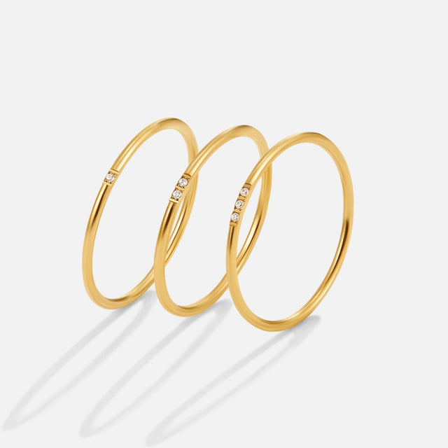 Conjunto de Anéis Eula com Cristal Dourado
