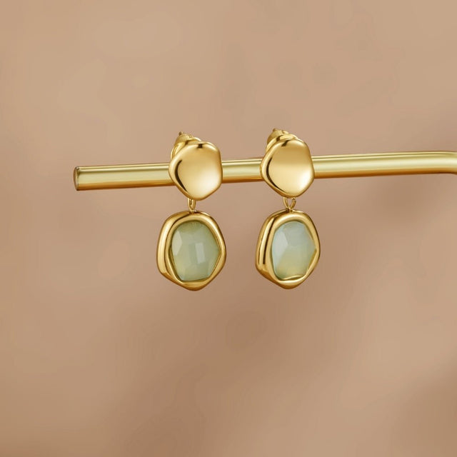 Brincos Água-marinha Pendente Dourado