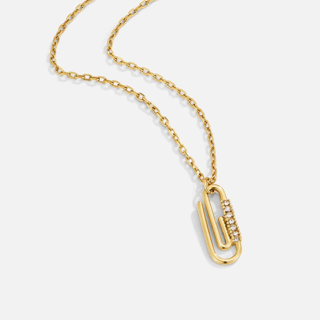 Colar de Elos Clipe com Pendente de Cristal Dourado