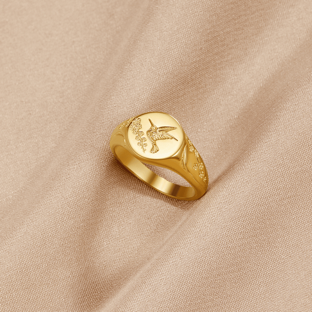 Anel Hummingbird Signet Dourado