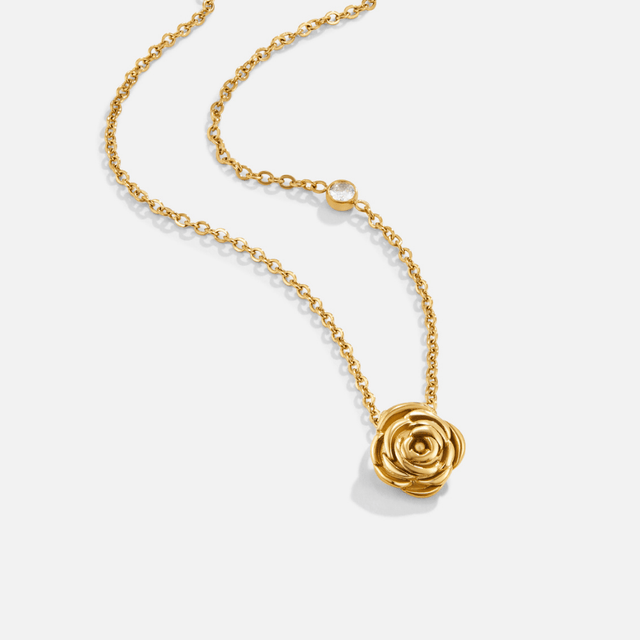 Colar Rosa Pendente Dourado