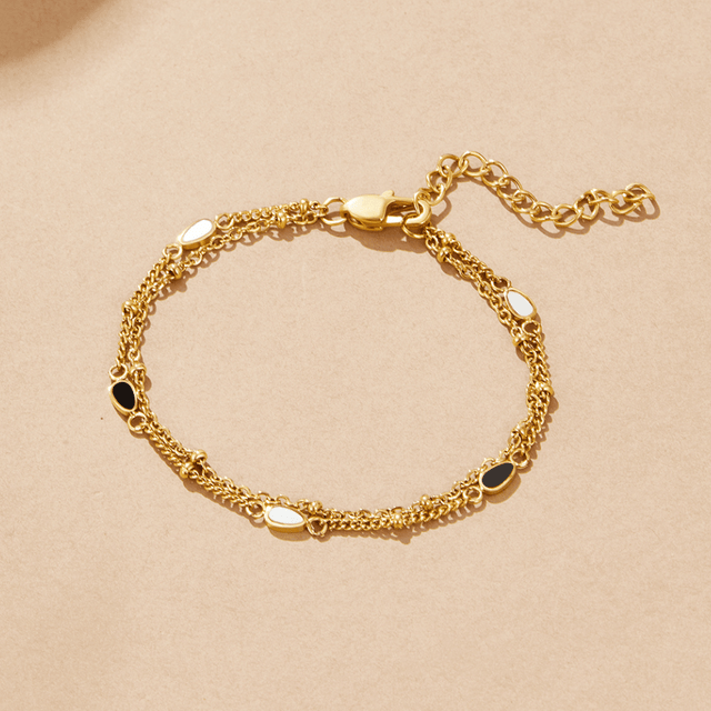Pulseira Sobreposta de Pedras Preta e Branca