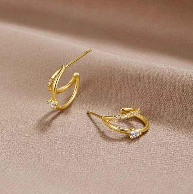 Brincos de Argola Sobreposta com Cristal Dourado