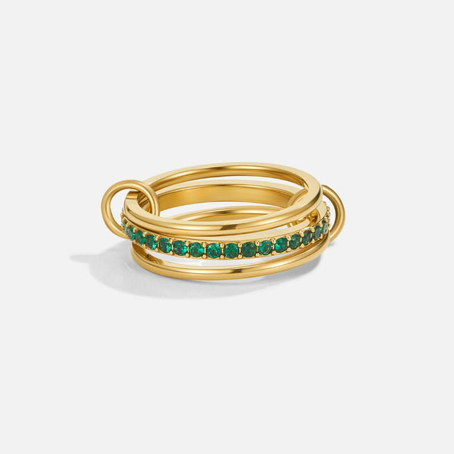 Anel Sobreposto Kaili com Cristal Verde