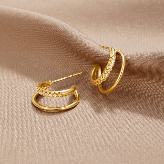 Brincos de Argola Dupla Leyla com Cristal