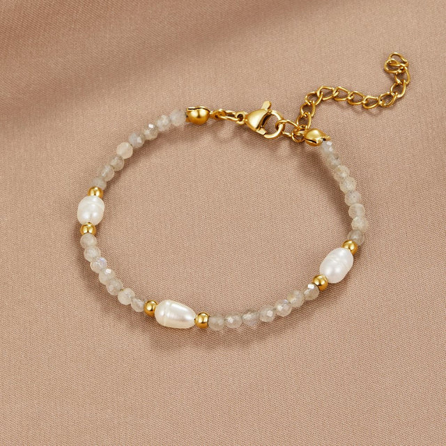 Pulseira de Contas Pedra da Lua e Pérola