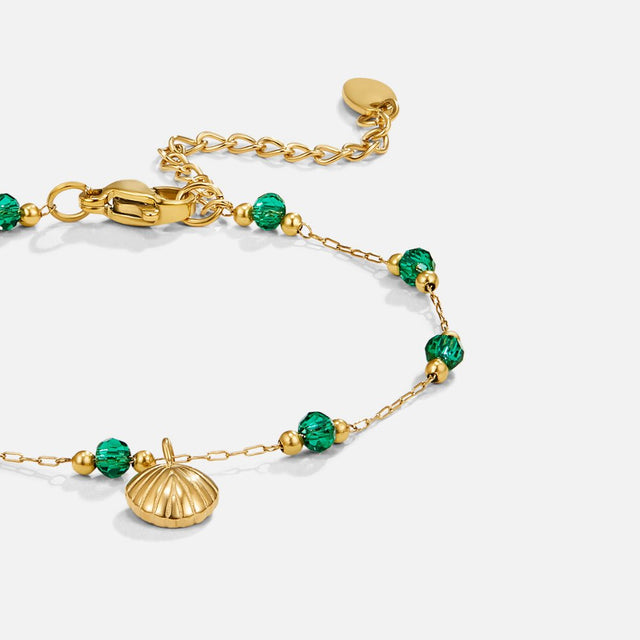 Pulseira Nerissa com Concha e Conta Verde Dourada