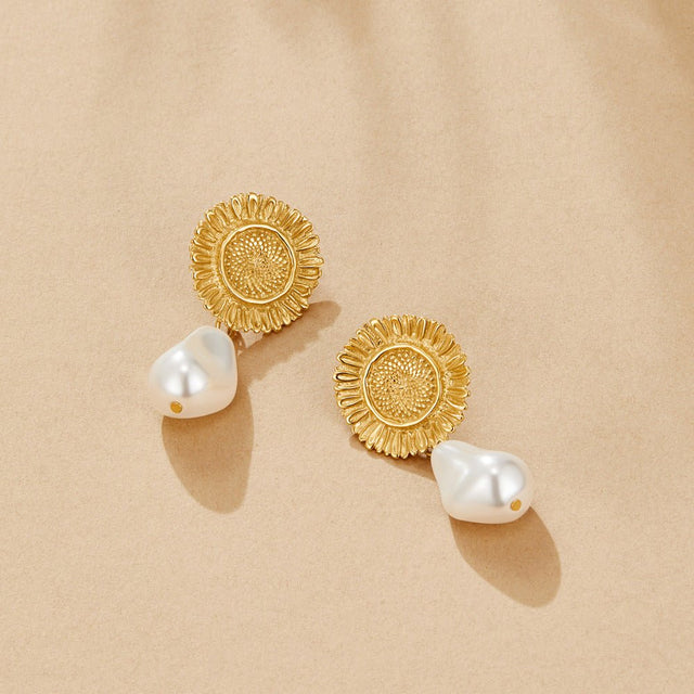Brincos Pérola Flor Pendente