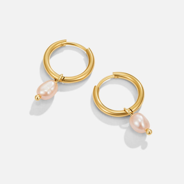 Brincos de Argola Bella com Pérola Rosa