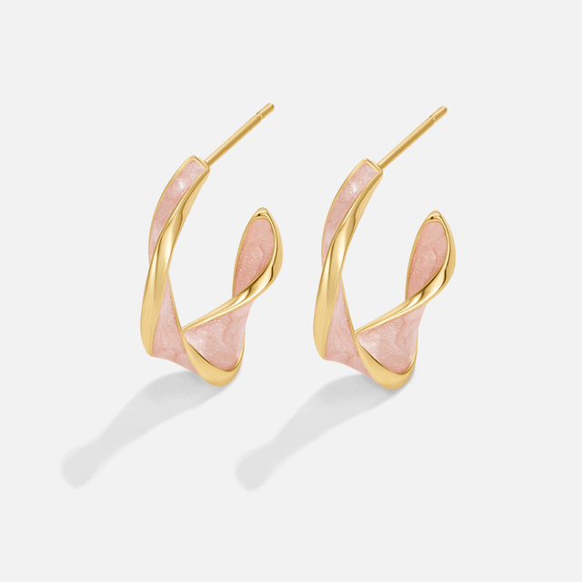Brincos de Argola Torcida com Madrepérola Rosa