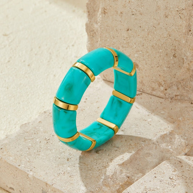 Pulseira Elástica Priya Dourada e Verde-Azulado