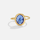Anel de Cristal Azul-Safira Dourado