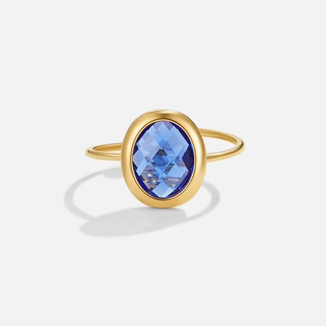 Anel de Cristal Azul-Safira Dourado