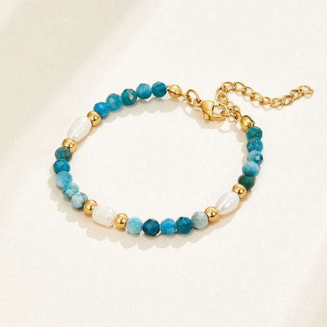 Pulseira de Contas Turquesa e Pérola